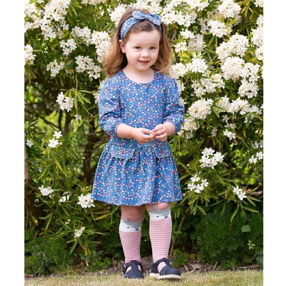 Kyte Girls Size 5Y 110CM Dandy Ditsy Dress Long Sleeve Blue Floral Fit & Flare